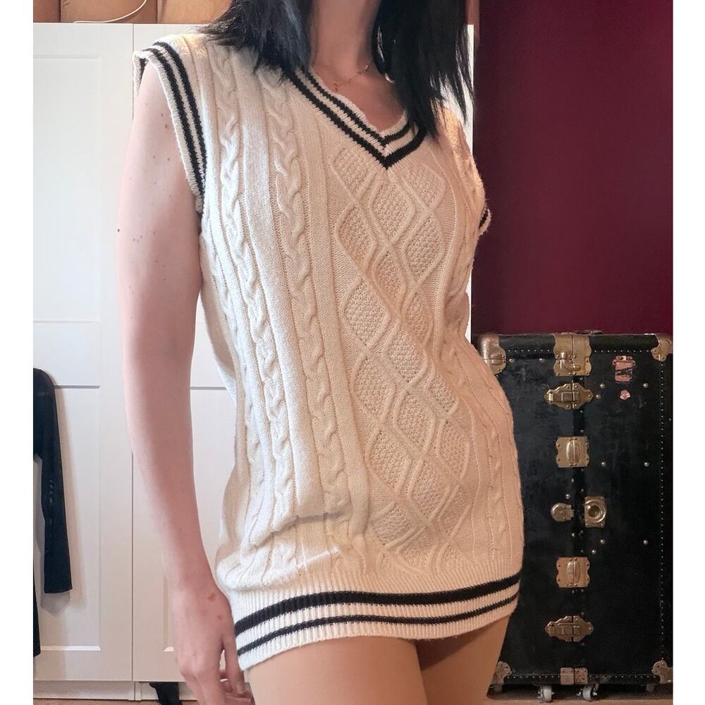 cream academia sweater vest dress